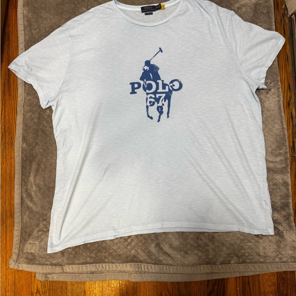 Ralph Lauren Men's White Tee with Blue Logo